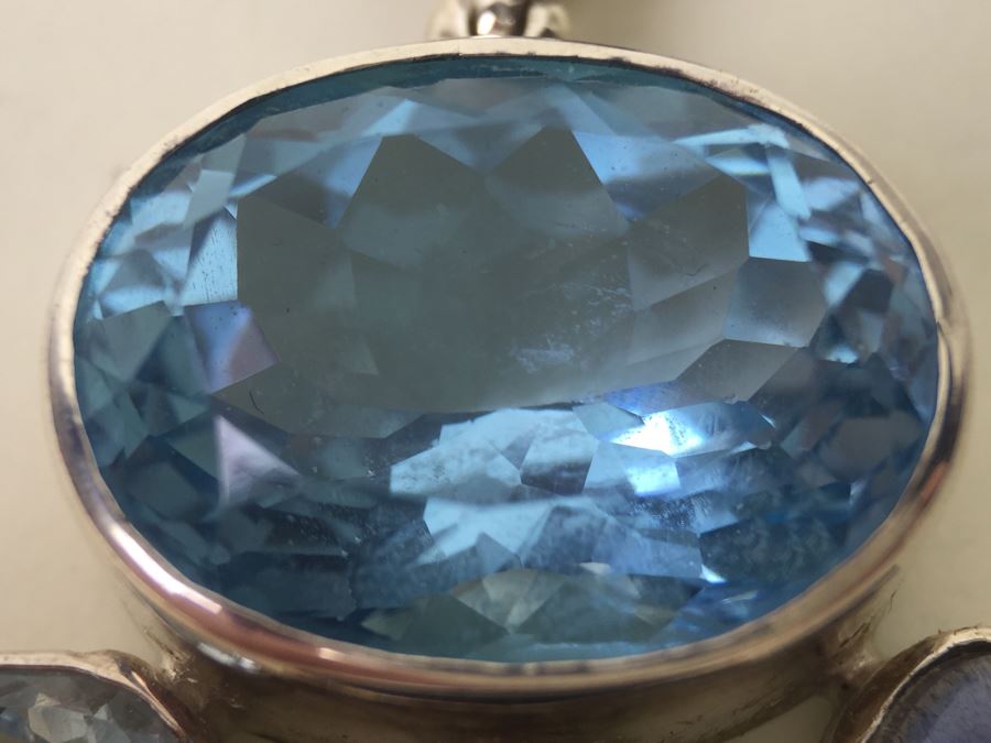 Large Sterling Silver Pendant With Multiple Gemstones Signed Starborn 27.1g [Photo 19]