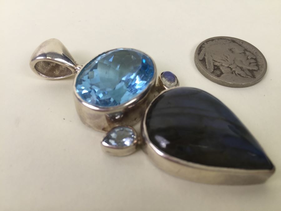 Large Sterling Silver Pendant With Multiple Gemstones Signed Starborn 27.1g [Photo 7]