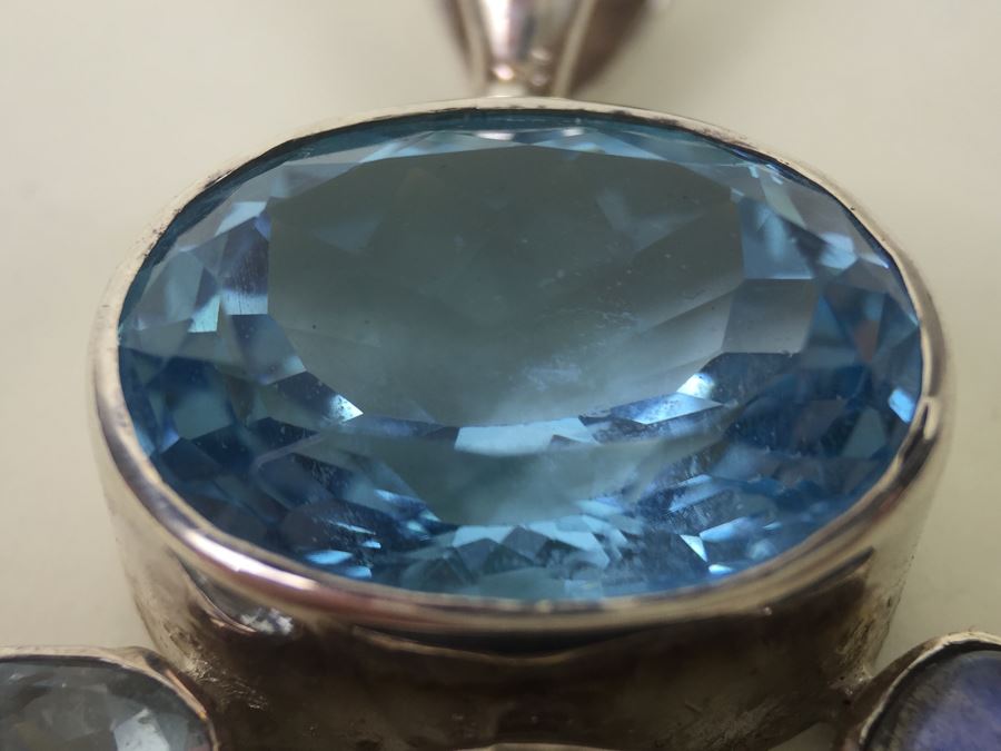 Large Sterling Silver Pendant With Multiple Gemstones Signed Starborn 27.1g [Photo 21]