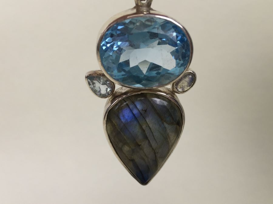 Large Sterling Silver Pendant With Multiple Gemstones Signed Starborn 27.1g [Photo 30]