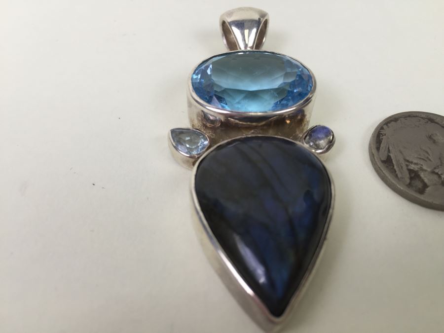 Large Sterling Silver Pendant With Multiple Gemstones Signed Starborn 27.1g [Photo 5]