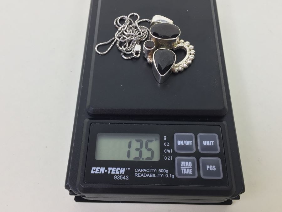 14K White Gold Chain With Sterling Silver Pendant With Large Gemstones 13.5g [Photo 37]