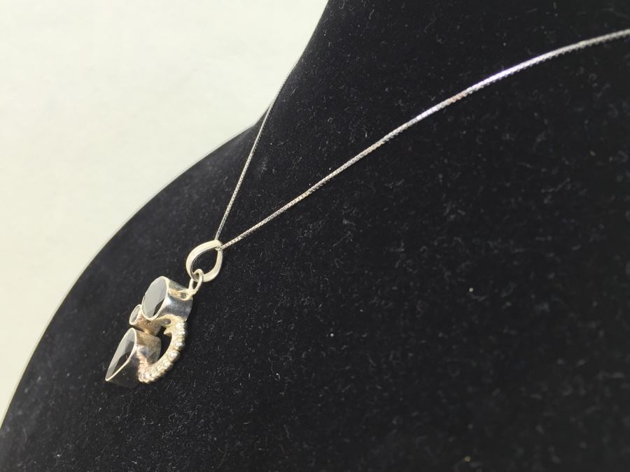 14K White Gold Chain With Sterling Silver Pendant With Large Gemstones 13.5g [Photo 6]