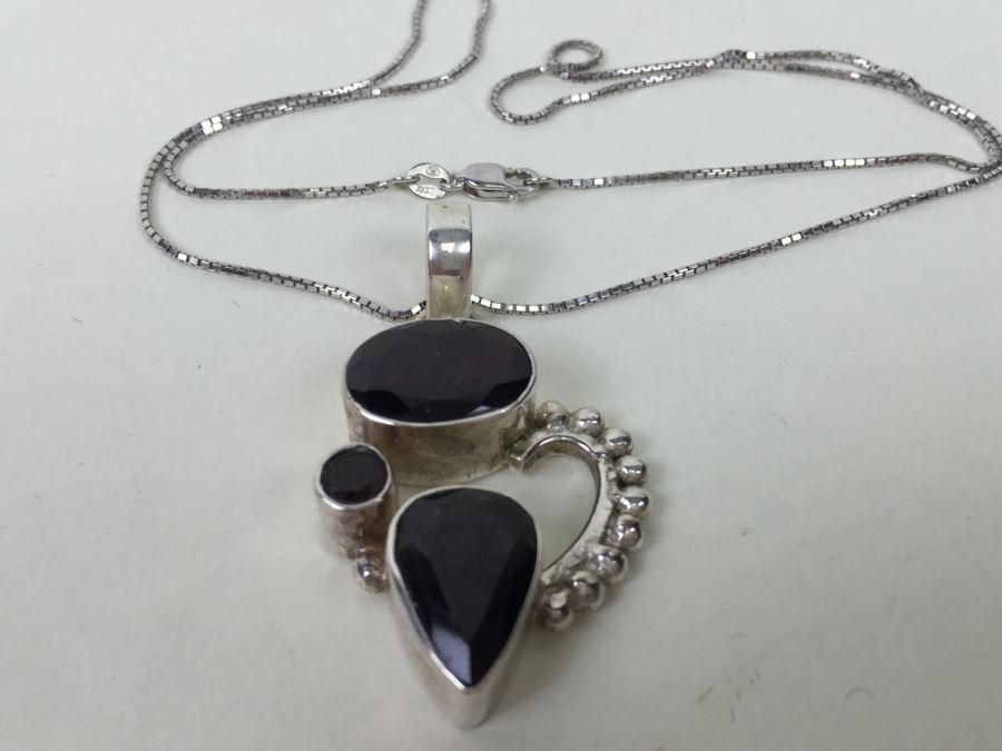 14K White Gold Chain With Sterling Silver Pendant With Large Gemstones 13.5g [Photo 8]