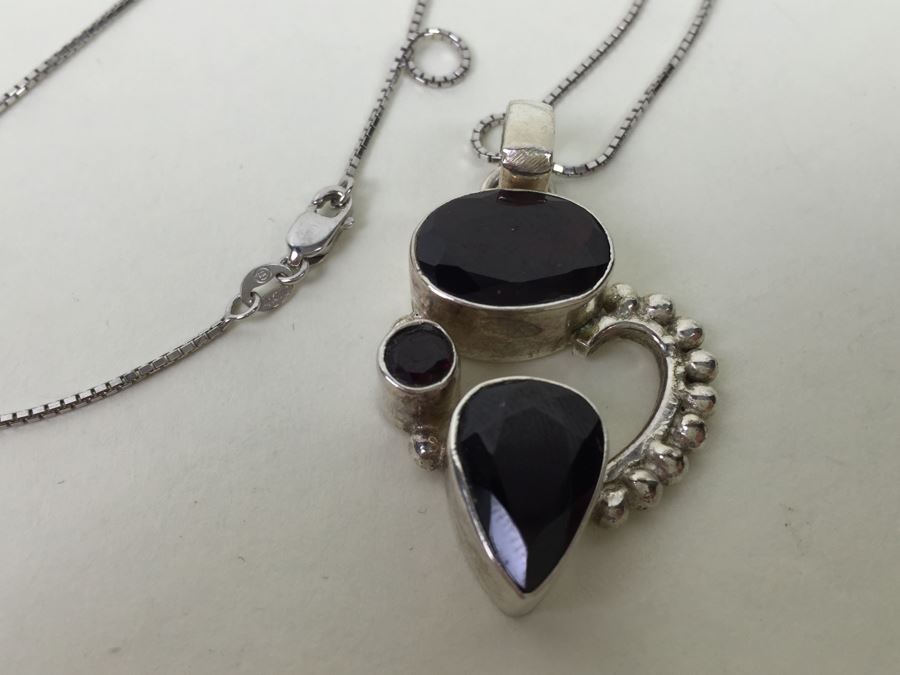 14K White Gold Chain With Sterling Silver Pendant With Large Gemstones 13.5g [Photo 7]