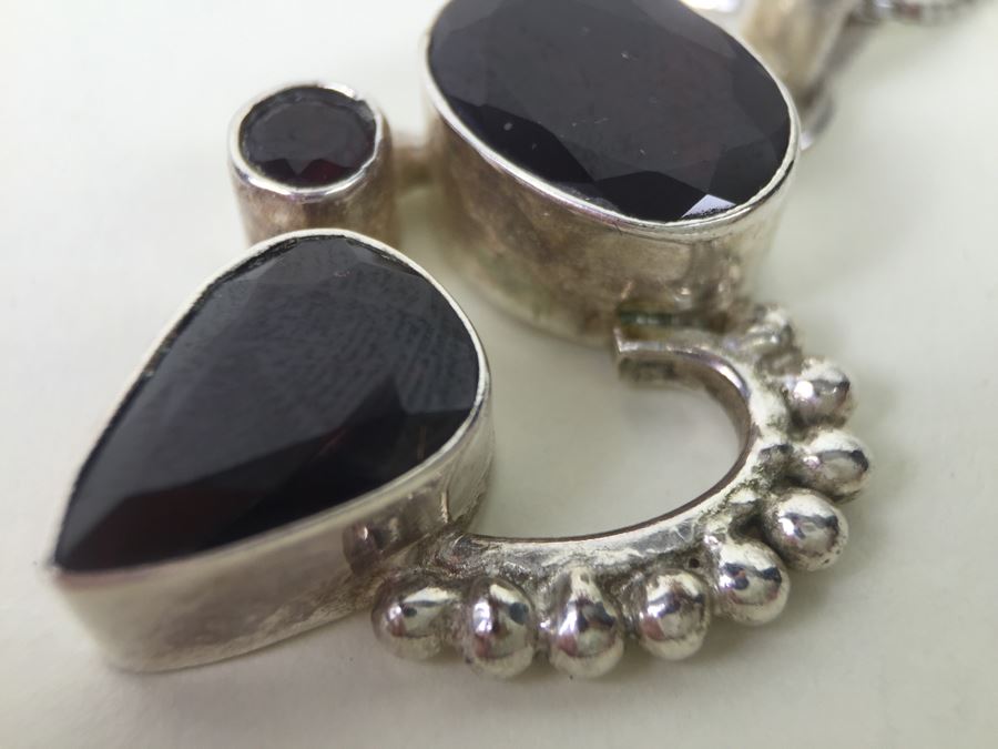 14K White Gold Chain With Sterling Silver Pendant With Large Gemstones 13.5g [Photo 11]