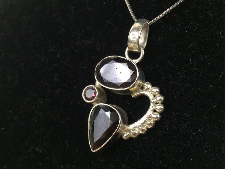 14K White Gold Chain With Sterling Silver Pendant With Large Gemstones 13.5g [Photo 2]