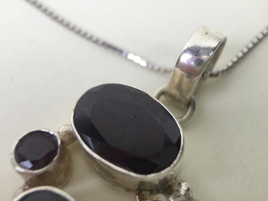 14K White Gold Chain With Sterling Silver Pendant With Large Gemstones 13.5g [Photo 12]