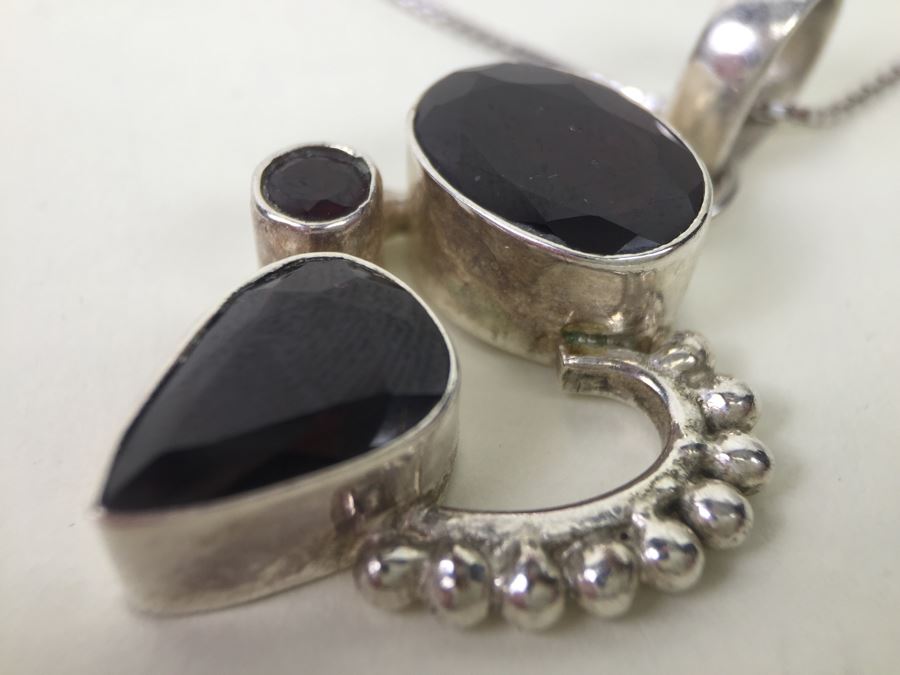 14K White Gold Chain With Sterling Silver Pendant With Large Gemstones 13.5g [Photo 9]