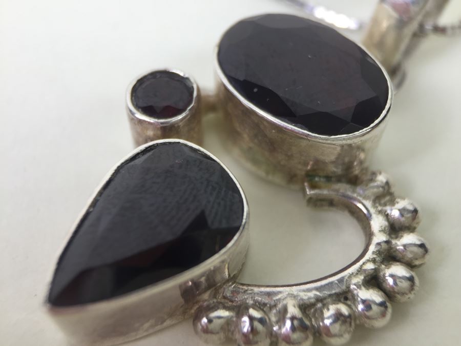 14K White Gold Chain With Sterling Silver Pendant With Large Gemstones 13.5g [Photo 10]