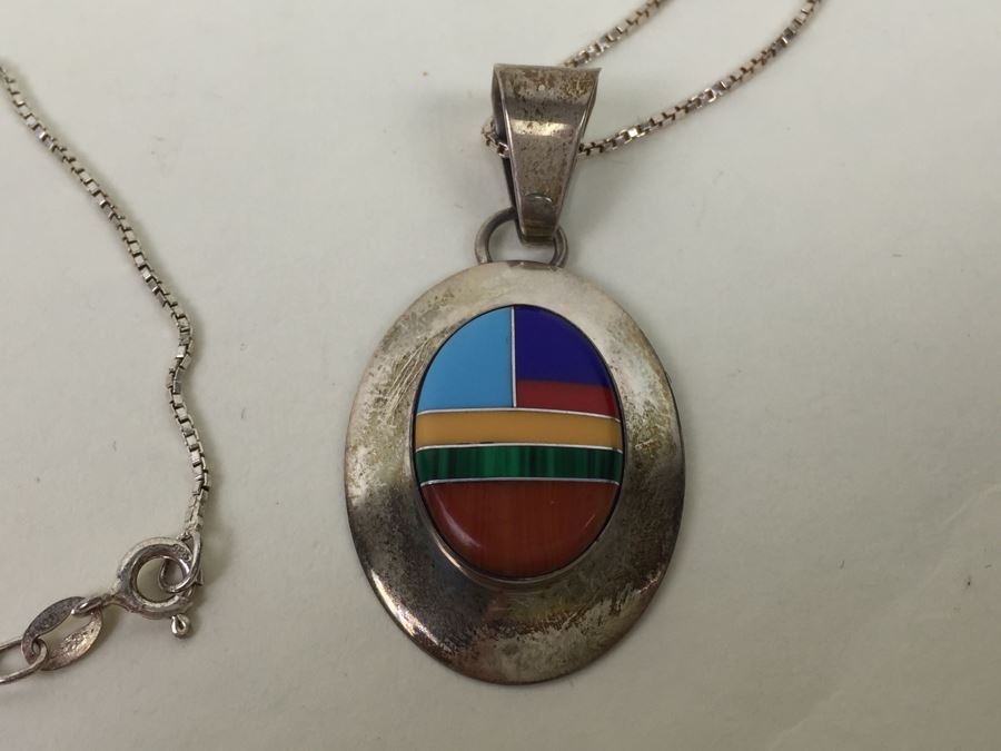 Vintage Navajo Ella Peter Sterling Silver Pendant With Sterling Silver Chain [Photo 8]