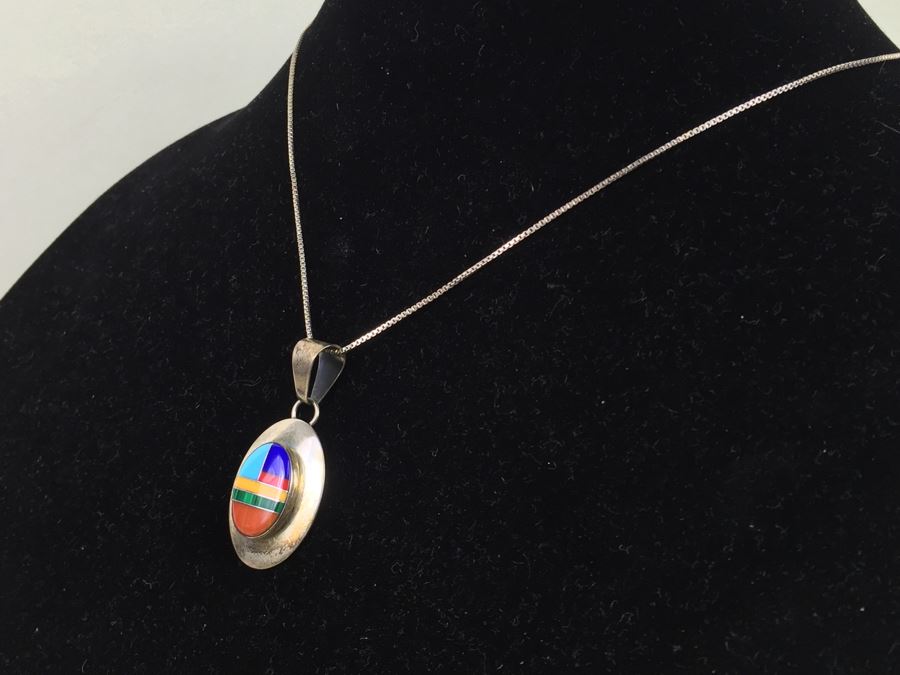 Vintage Navajo Ella Peter Sterling Silver Pendant With Sterling Silver Chain [Photo 5]