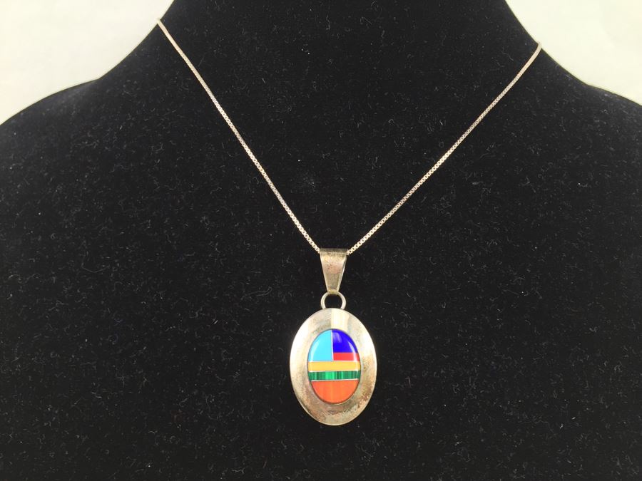 Vintage Navajo Ella Peter Sterling Silver Pendant With Sterling Silver Chain [Photo 4]