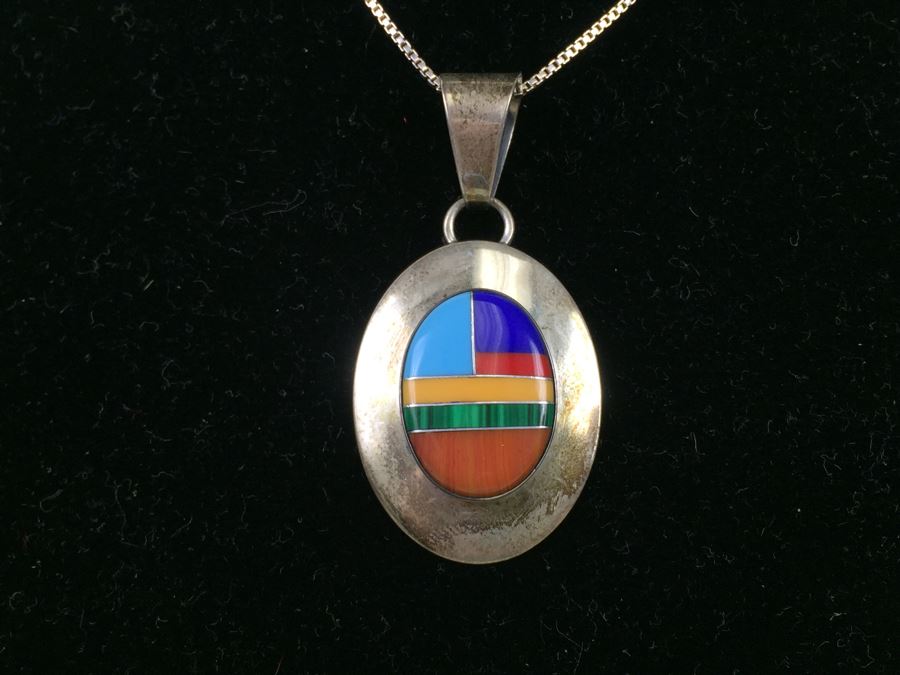 Vintage Navajo Ella Peter Sterling Silver Pendant With Sterling Silver Chain [Photo 2]