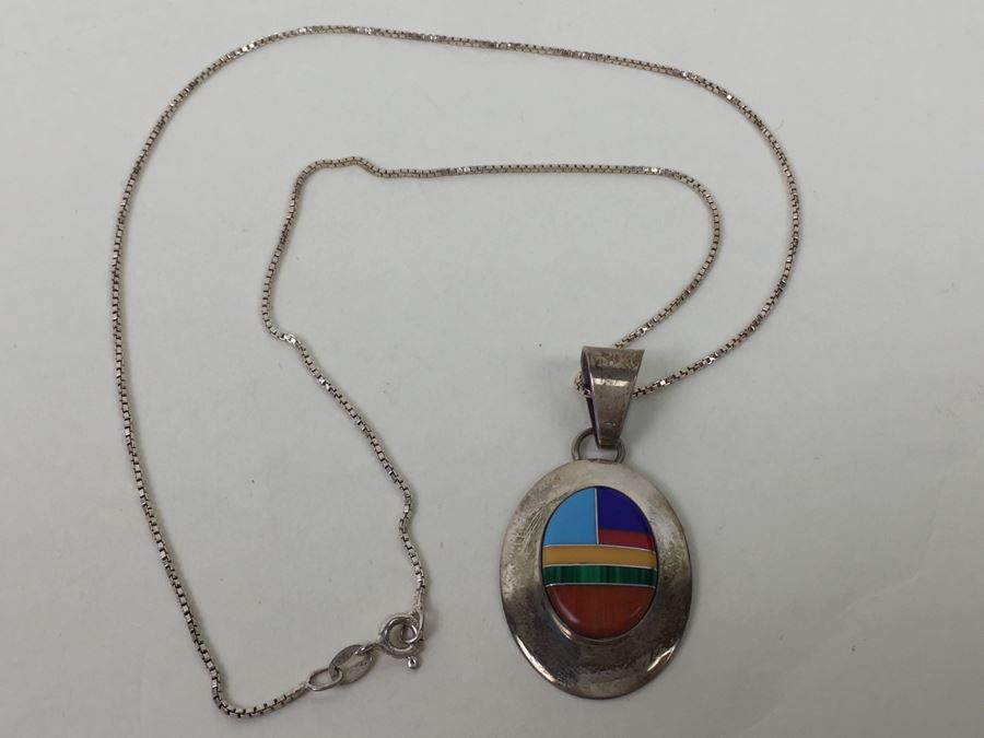 Vintage Navajo Ella Peter Sterling Silver Pendant With Sterling Silver Chain [Photo 7]
