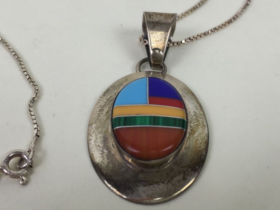 Vintage Navajo Ella Peter Sterling Silver Pendant With Sterling Silver Chain [Photo 9]