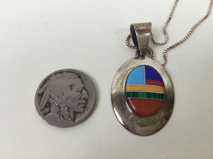 Vintage Navajo Ella Peter Sterling Silver Pendant With Sterling Silver Chain [Photo 16]