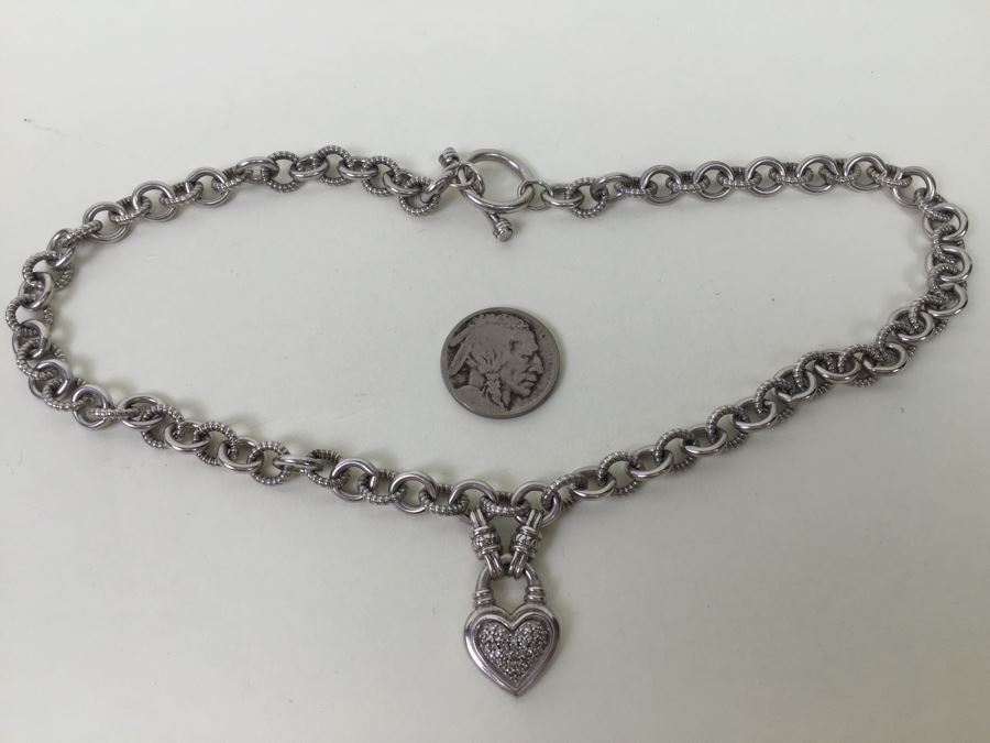 Chunky Sterling Silver Chain With Heart Pendant 45.5g Signed SJ