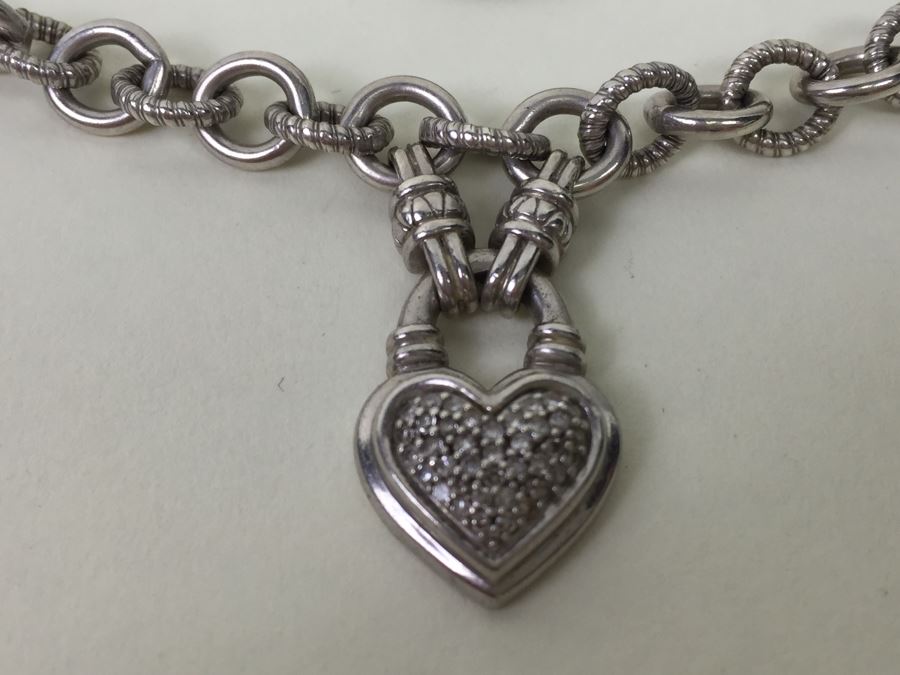 Chunky Sterling Silver Chain With Heart Pendant 45.5g Signed SJ [Photo 8]