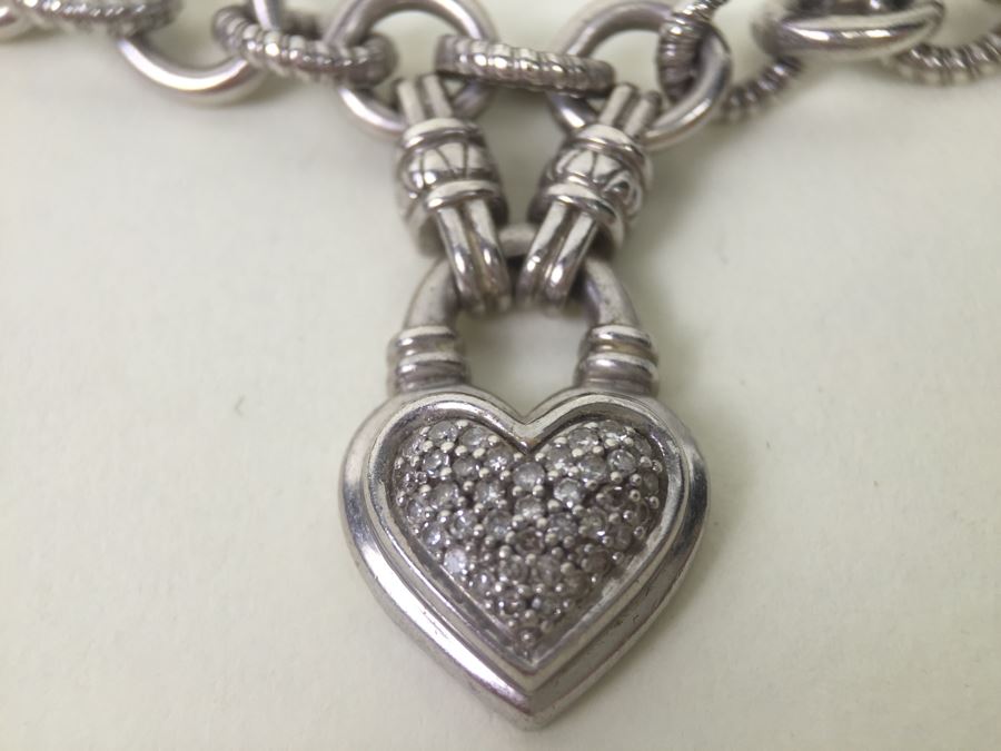 Chunky Sterling Silver Chain With Heart Pendant 45.5g Signed SJ [Photo 9]