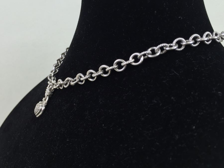 Chunky Sterling Silver Chain With Heart Pendant 45.5g Signed SJ