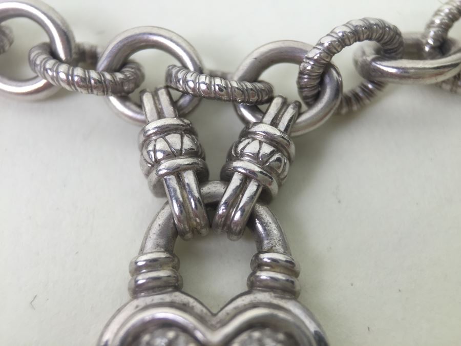 Chunky Sterling Silver Chain With Heart Pendant 45.5g Signed SJ