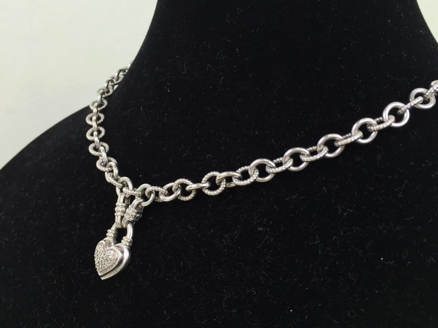 Chunky Sterling Silver Chain With Heart Pendant 45.5g Signed SJ [Photo 4]