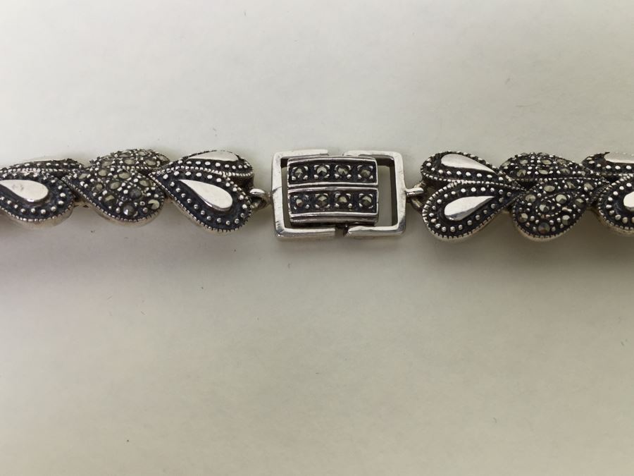 Stunning Statement Piece Sterling Silver Necklace With Large Amethyst And Marcasite Gemstones 103.6g [Photo 14]