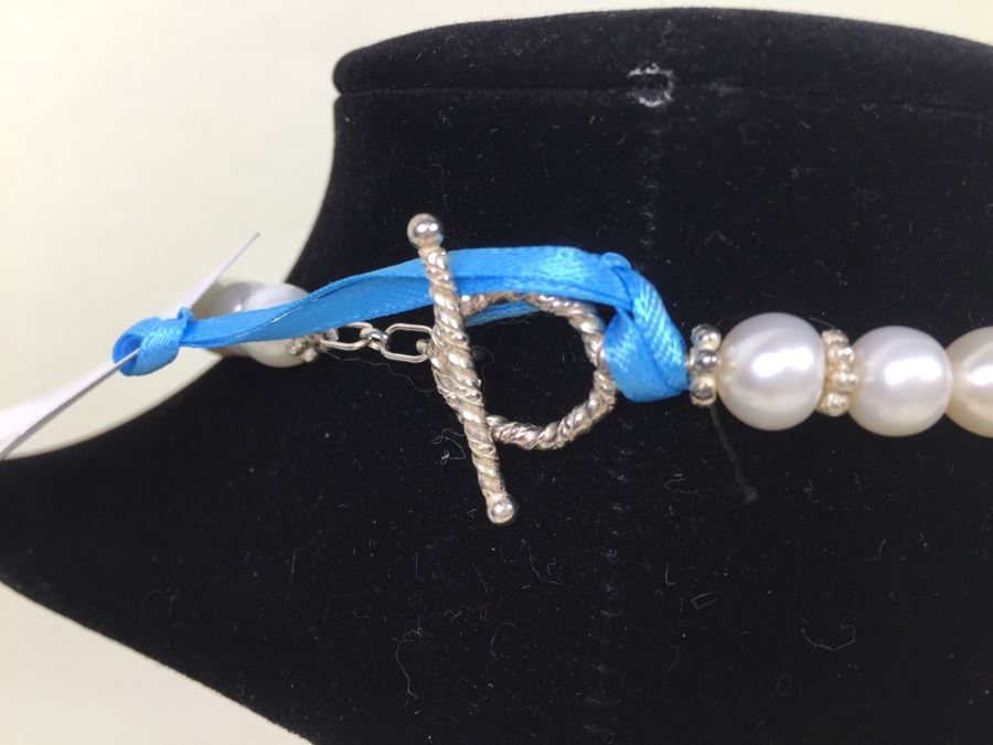 Freshwater Pearls With Turquoise Crystal Beads And Sterling Silver Spacers And Clasp [Photo 7]