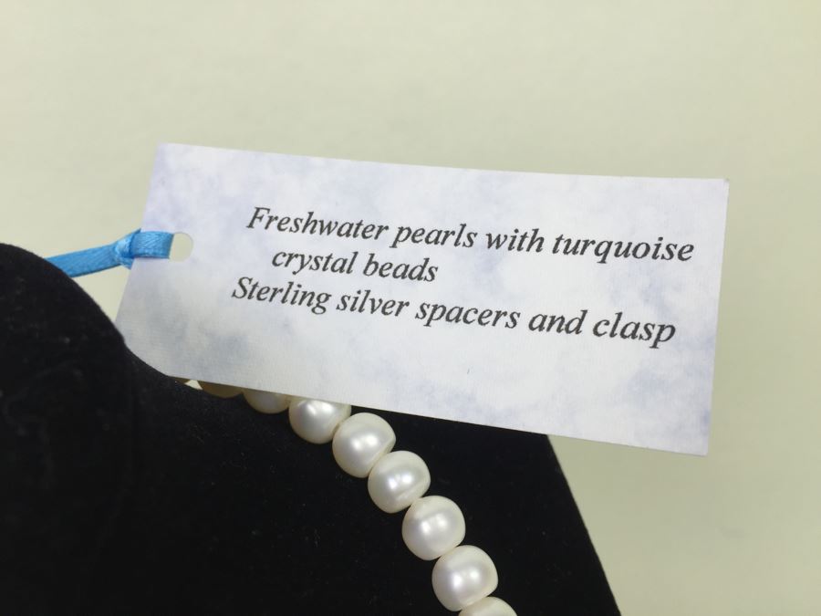Freshwater Pearls With Turquoise Crystal Beads And Sterling Silver Spacers And Clasp [Photo 6]
