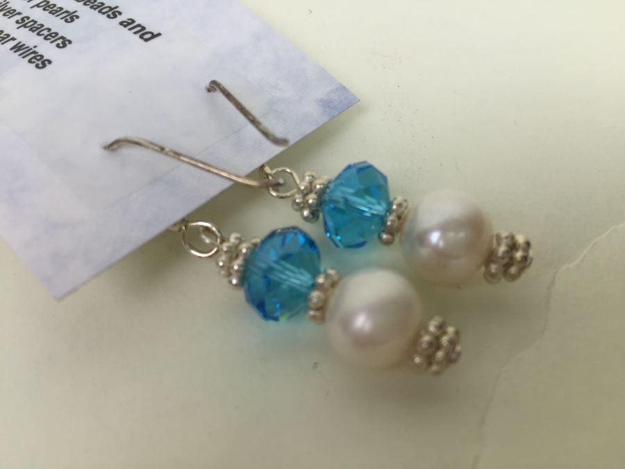 Freshwater Pearls With Turquoise Crystal Beads And Sterling Silver Spacers And Clasp [Photo 10]