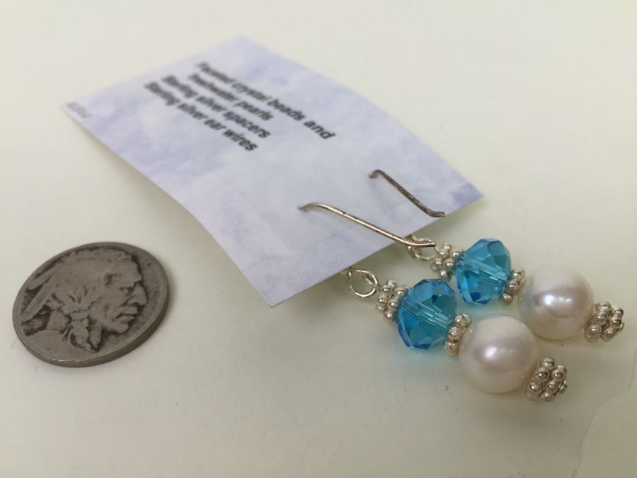 Freshwater Pearls With Turquoise Crystal Beads And Sterling Silver Spacers And Clasp [Photo 9]