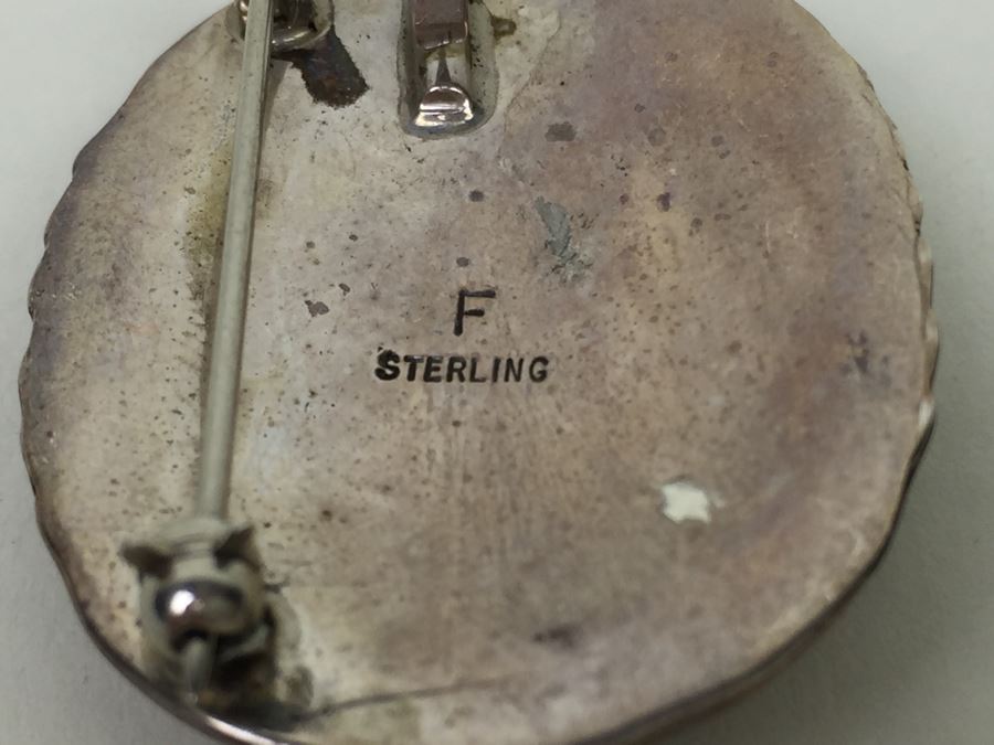 Sterling Silver Brooch Pin Pendant With Black Onyx Stones Signed F [Photo 11]