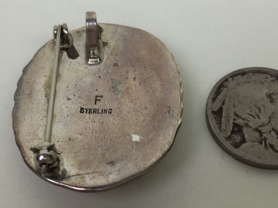 Sterling Silver Brooch Pin Pendant With Black Onyx Stones Signed F [Photo 3]