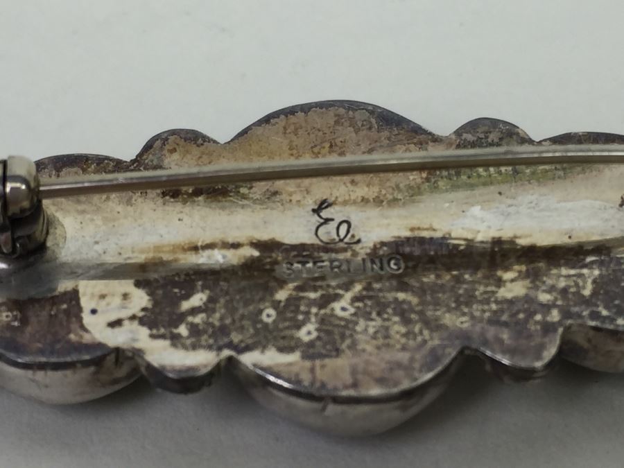 Vintage Sterling Silver Brooch Pin With Purple Charoite And Onyx Gemstones 12.6g Signed [Photo 4]