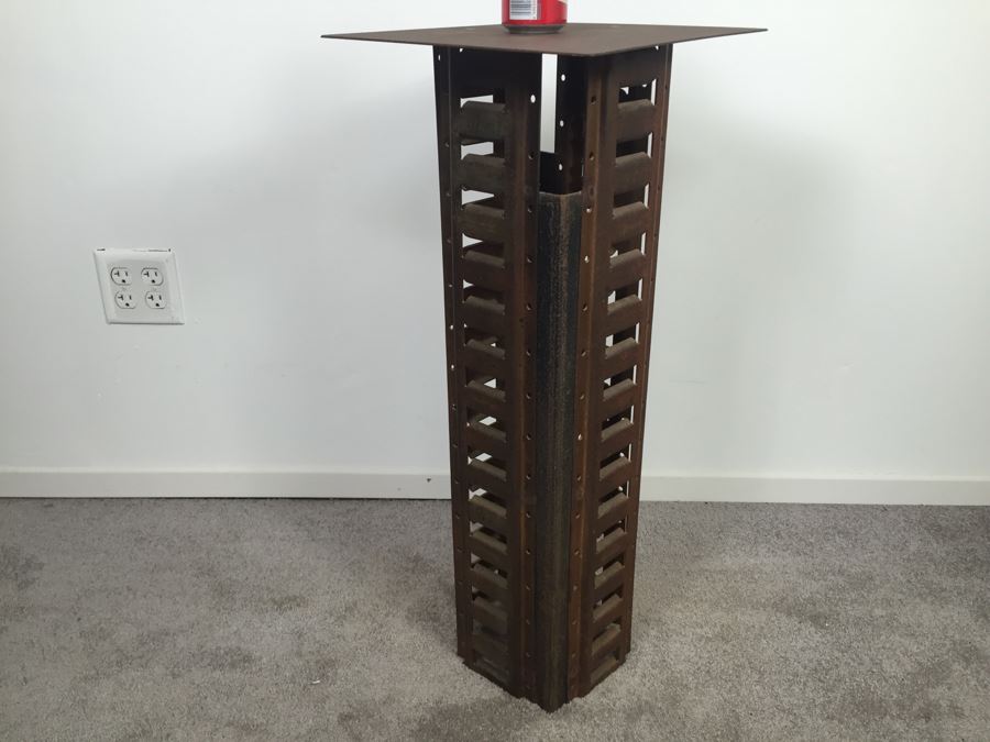 Custom Industrial Metal Sculpture Pedestal Side Table By Karen Dugan Hand Signed [Photo 7]