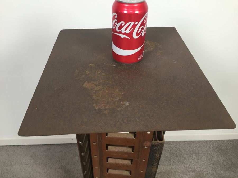 Custom Industrial Metal Sculpture Pedestal Side Table By Karen Dugan Hand Signed [Photo 3]