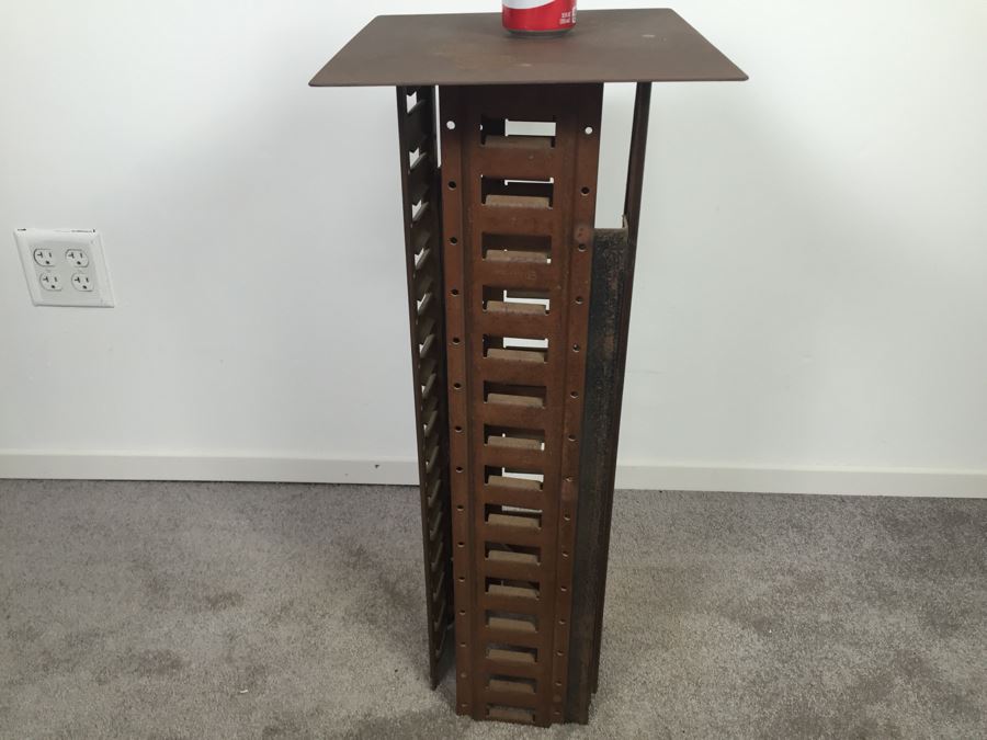 Custom Industrial Metal Sculpture Pedestal Side Table By Karen Dugan Hand Signed [Photo 4]