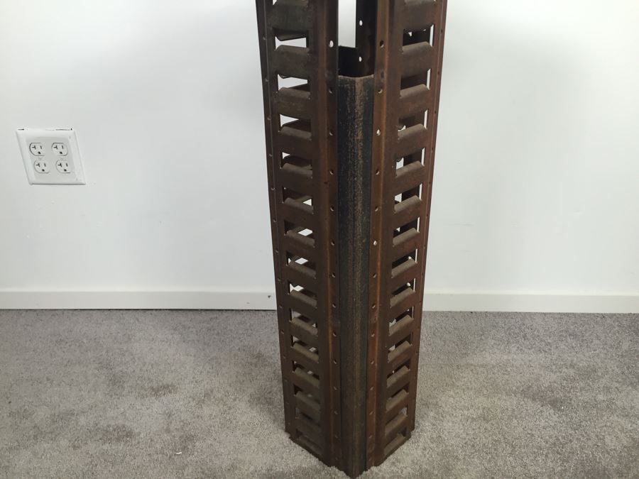 Custom Industrial Metal Sculpture Pedestal Side Table By Karen Dugan Hand Signed [Photo 8]