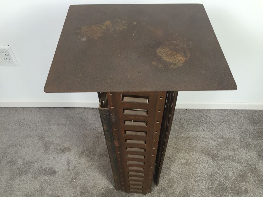 Custom Industrial Metal Sculpture Pedestal Side Table By Karen Dugan Hand Signed [Photo 11]