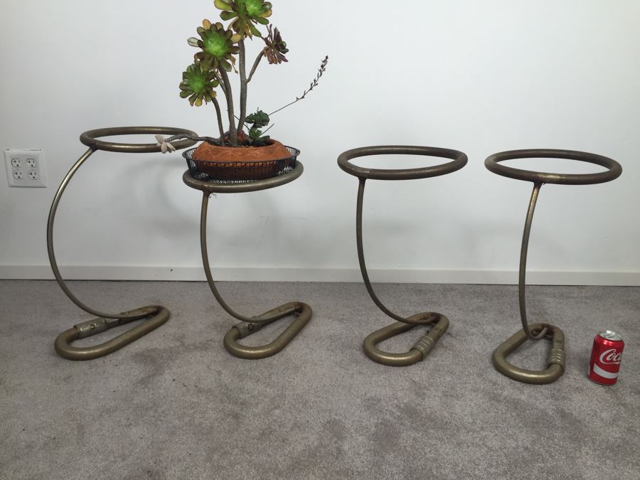 SET Of 4 Custom Industrial Metal Sculpture Plant Stands By Karen Dugan Hand Signed [Photo 4]