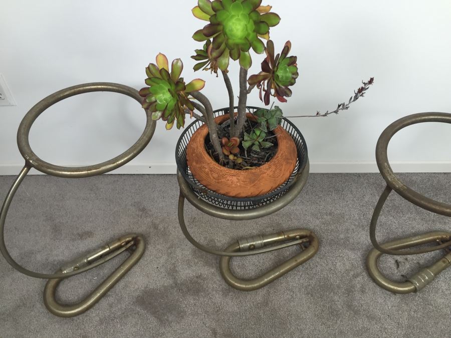 SET Of 4 Custom Industrial Metal Sculpture Plant Stands By Karen Dugan Hand Signed [Photo 8]