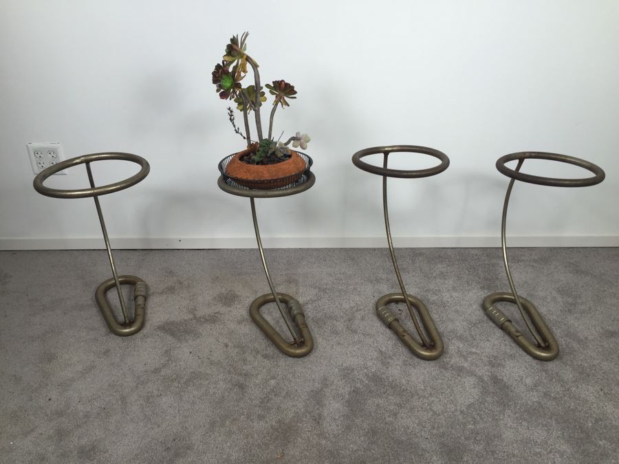 SET Of 4 Custom Industrial Metal Sculpture Plant Stands By Karen Dugan Hand Signed [Photo 10]