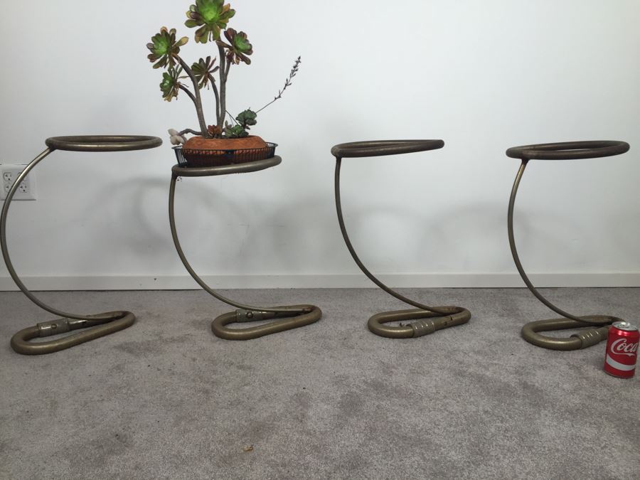 SET Of 4 Custom Industrial Metal Sculpture Plant Stands By Karen Dugan Hand Signed [Photo 5]