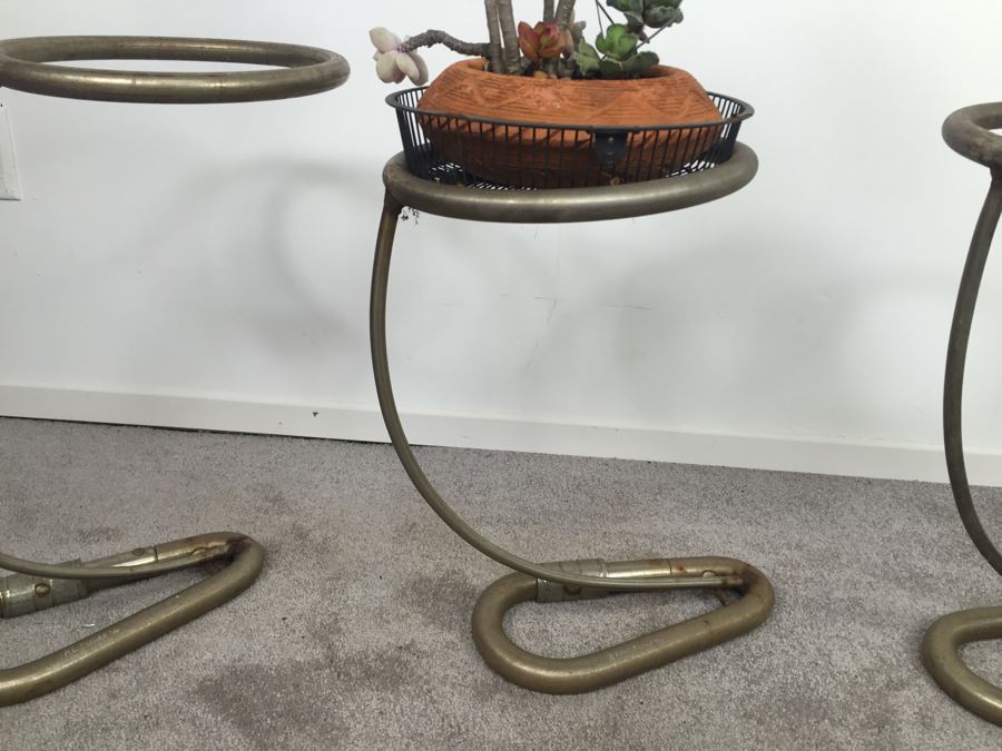 SET Of 4 Custom Industrial Metal Sculpture Plant Stands By Karen Dugan Hand Signed [Photo 3]