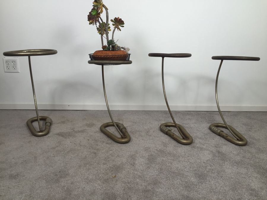 SET Of 4 Custom Industrial Metal Sculpture Plant Stands By Karen Dugan Hand Signed [Photo 11]