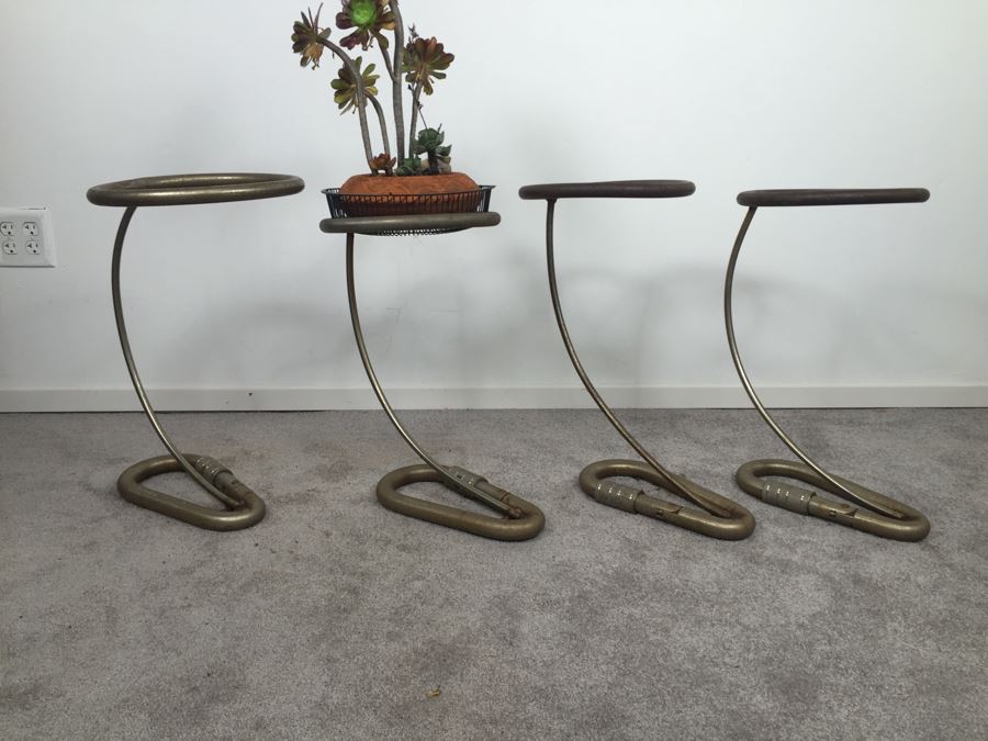 SET Of 4 Custom Industrial Metal Sculpture Plant Stands By Karen Dugan Hand Signed [Photo 12]