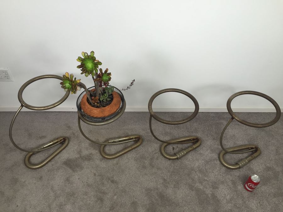 SET Of 4 Custom Industrial Metal Sculpture Plant Stands By Karen Dugan Hand Signed [Photo 9]