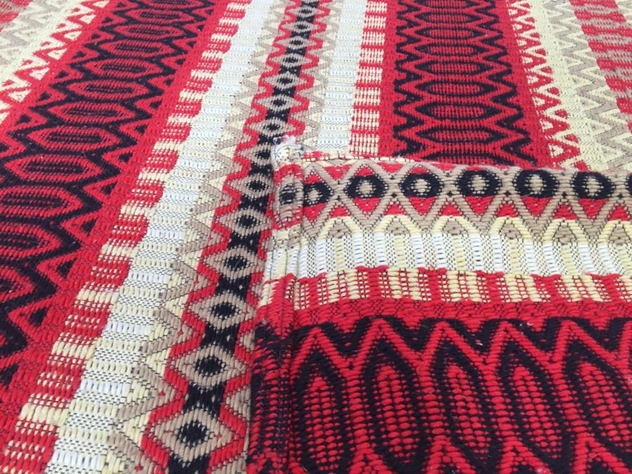 Stunning Vintage Blanket With Reds Blacks And Yellows 8' 7' X 6' 4' [Photo 3]