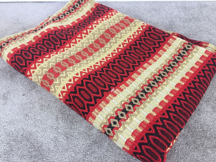 Stunning Vintage Blanket With Reds Blacks And Yellows 8' 7' X 6' 4'